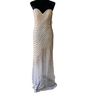 PRIMAVERA Strapless Beaded Nude Half Sheer Gown Dress